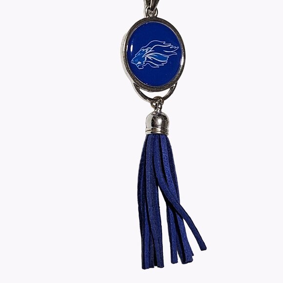 Blue Lion Pendant Necklace Leather Tassel Silver Tone Long Chain Fashion Jewelry - Picture 4 of 8